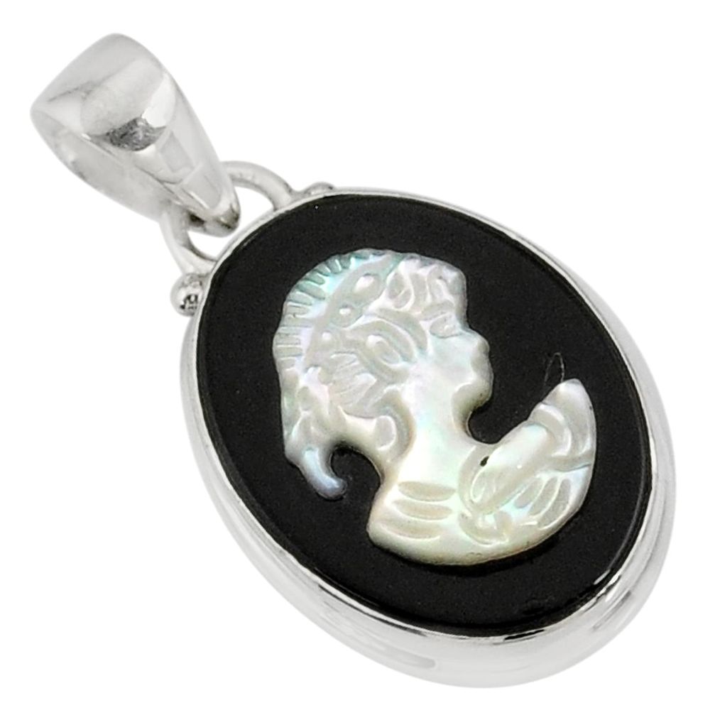 10.67cts natural opal cameo on black onyx 925 silver lady face pendant r80365