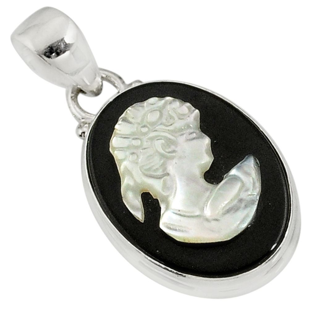 10.12cts natural opal cameo on black onyx 925 silver lady face pendant r80366