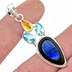14.50cts natural opal cameo on black onyx citrine topaz silver pendant d48793