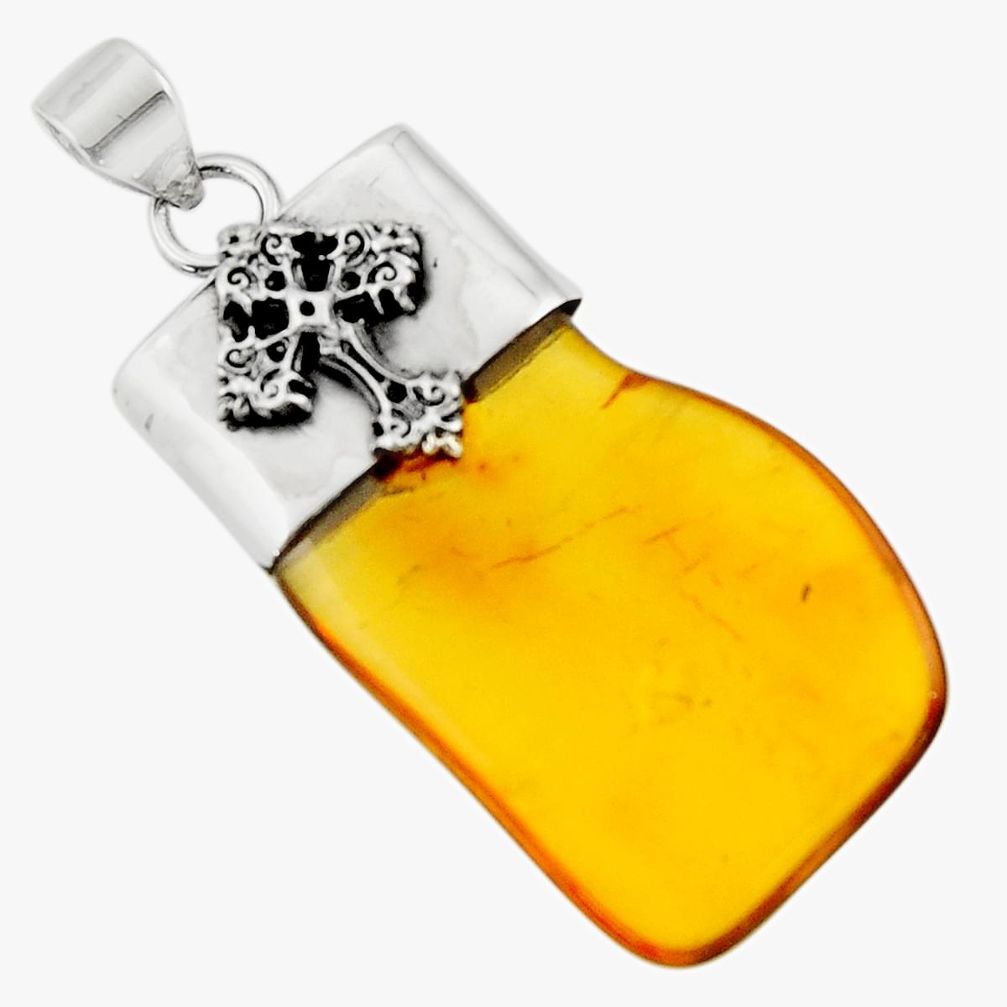 15.36cts natural orange baltic amber (poland) 925 silver cross pendant r51609