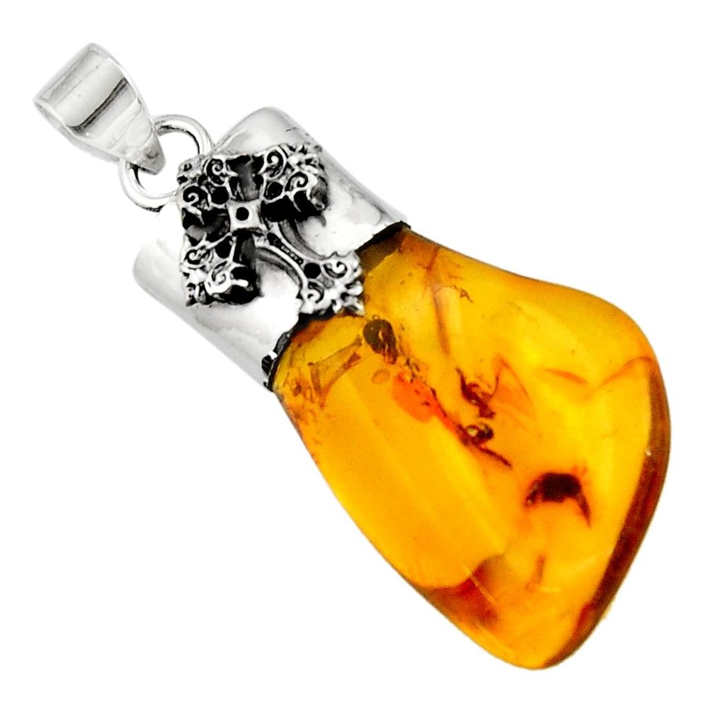 13.55cts natural orange baltic amber (poland) 925 silver cross pendant r51613