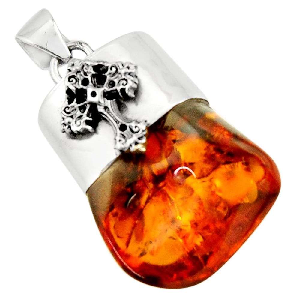 19.48cts natural orange baltic amber (poland) 925 silver cross pendant r51636