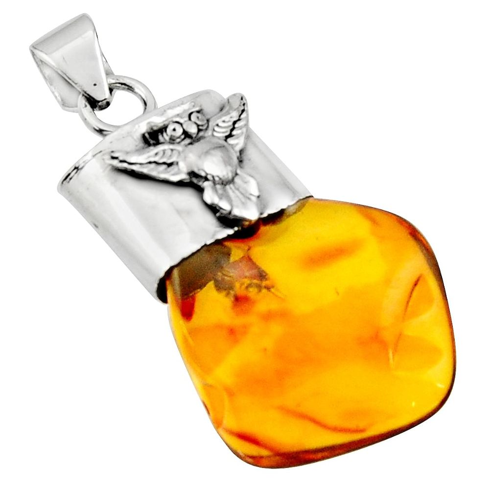 14.14cts natural orange baltic amber (poland) 925 silver owl pendant r51605