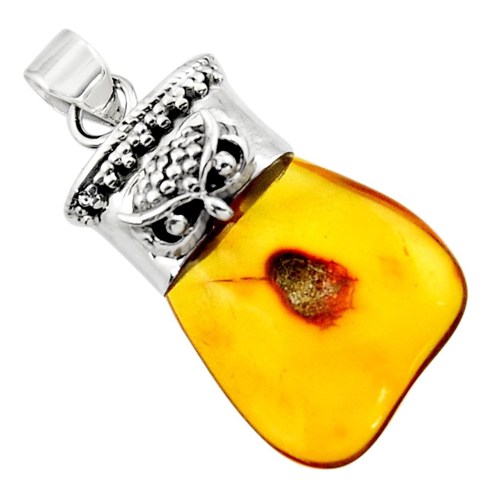 13.09cts natural orange baltic amber (poland) 925 silver owl pendant r51606