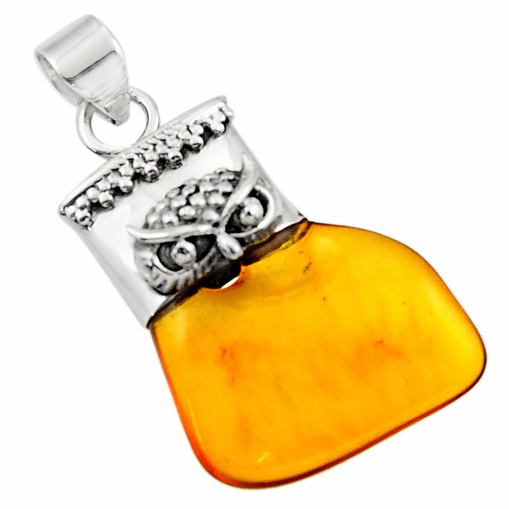 12.10cts natural orange baltic amber (poland) 925 silver owl pendant r51615