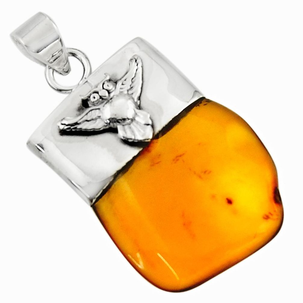 13.55cts natural orange baltic amber (poland) 925 silver owl pendant r51625