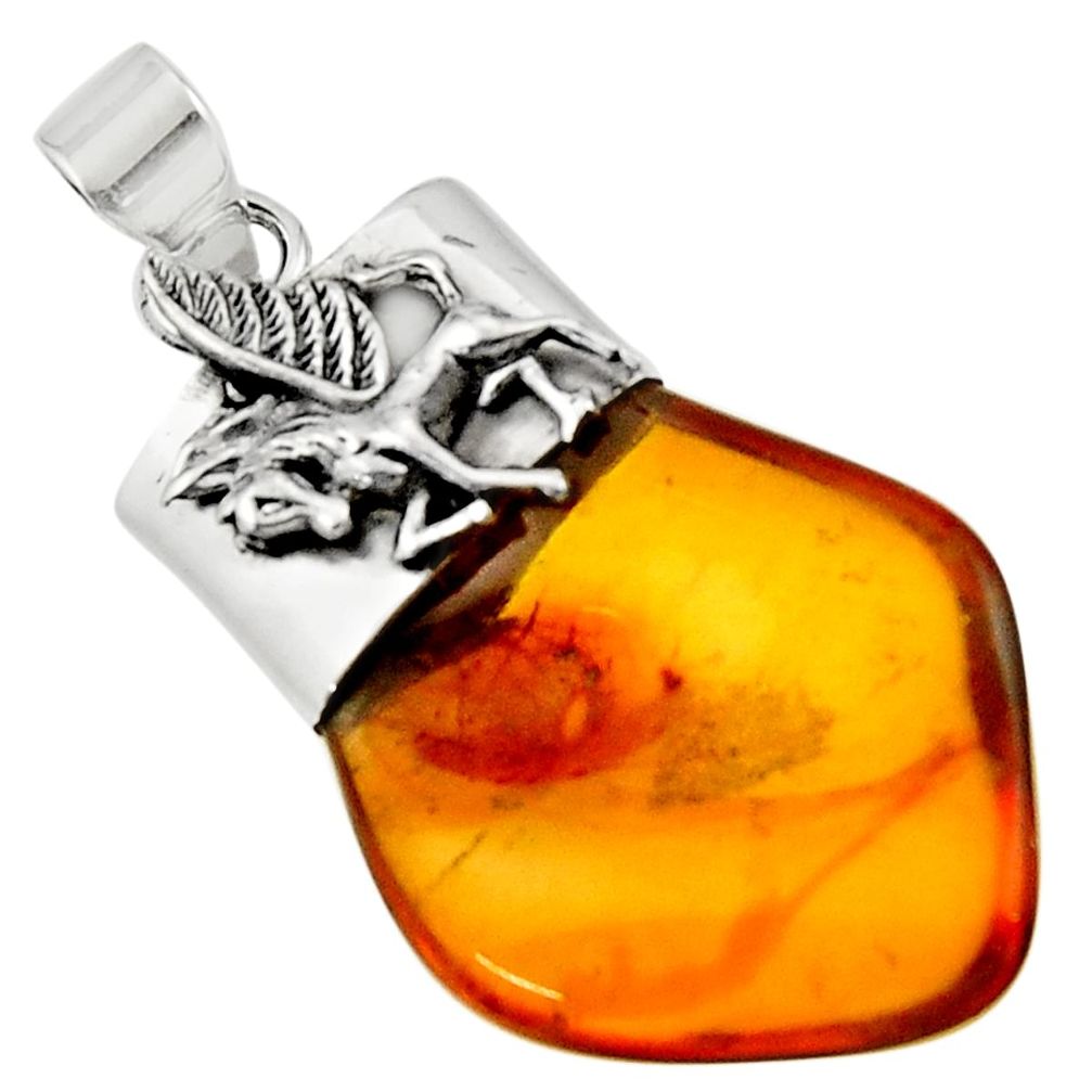 13.55cts natural orange baltic amber (poland) 925 silver unicorn pendant r51618