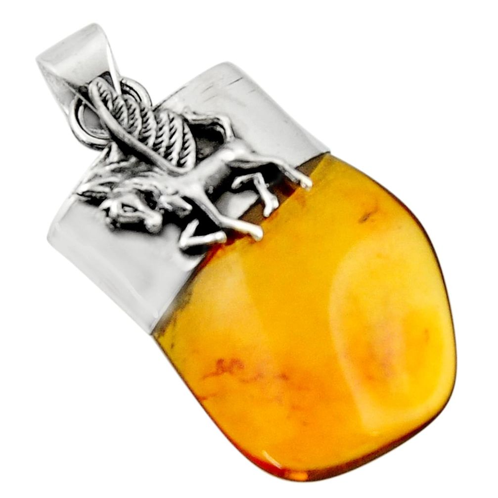 13.85cts natural orange baltic amber (poland) 925 silver unicorn pendant r51622