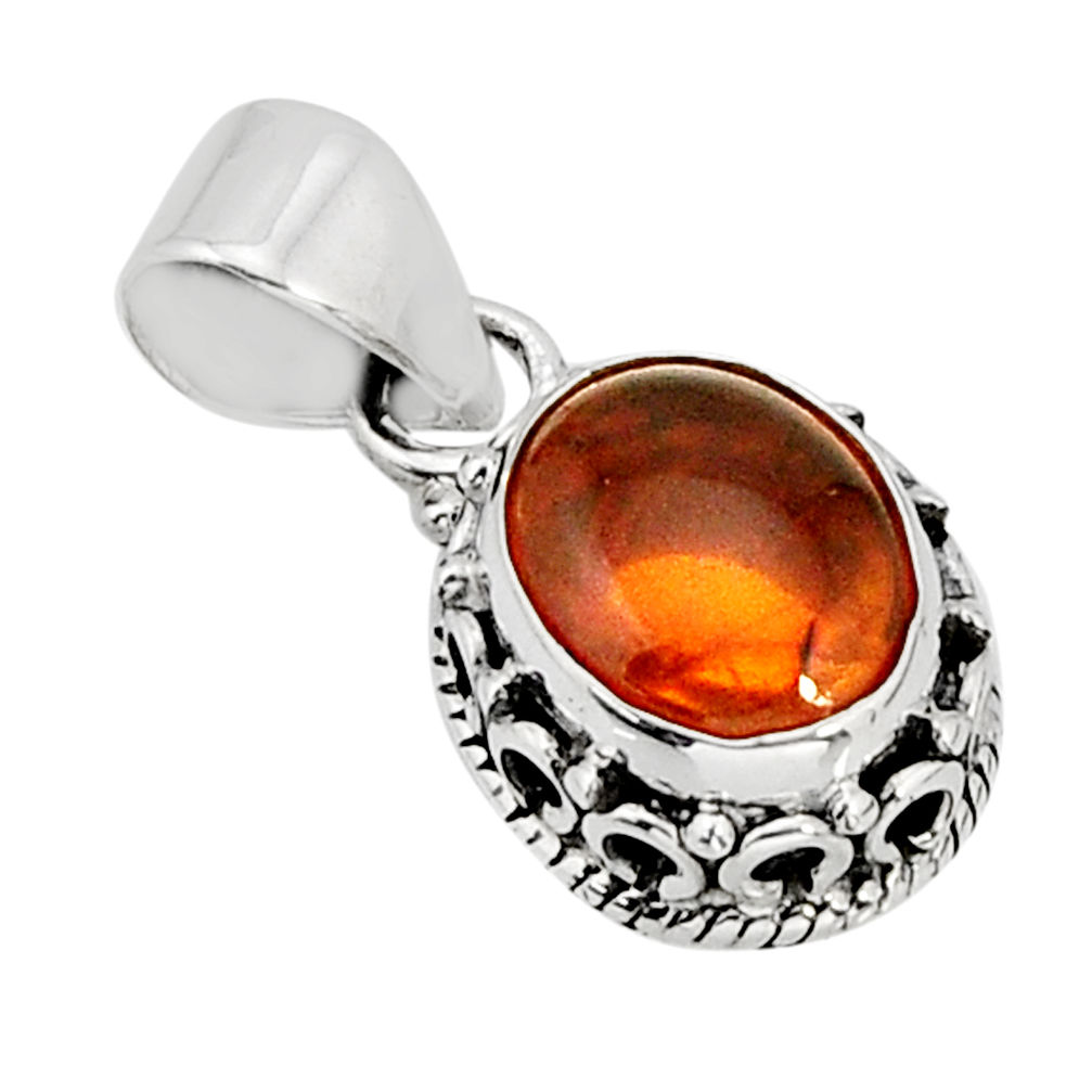 2.77cts natural orange baltic amber (poland) 925 sterling silver pendant y74816