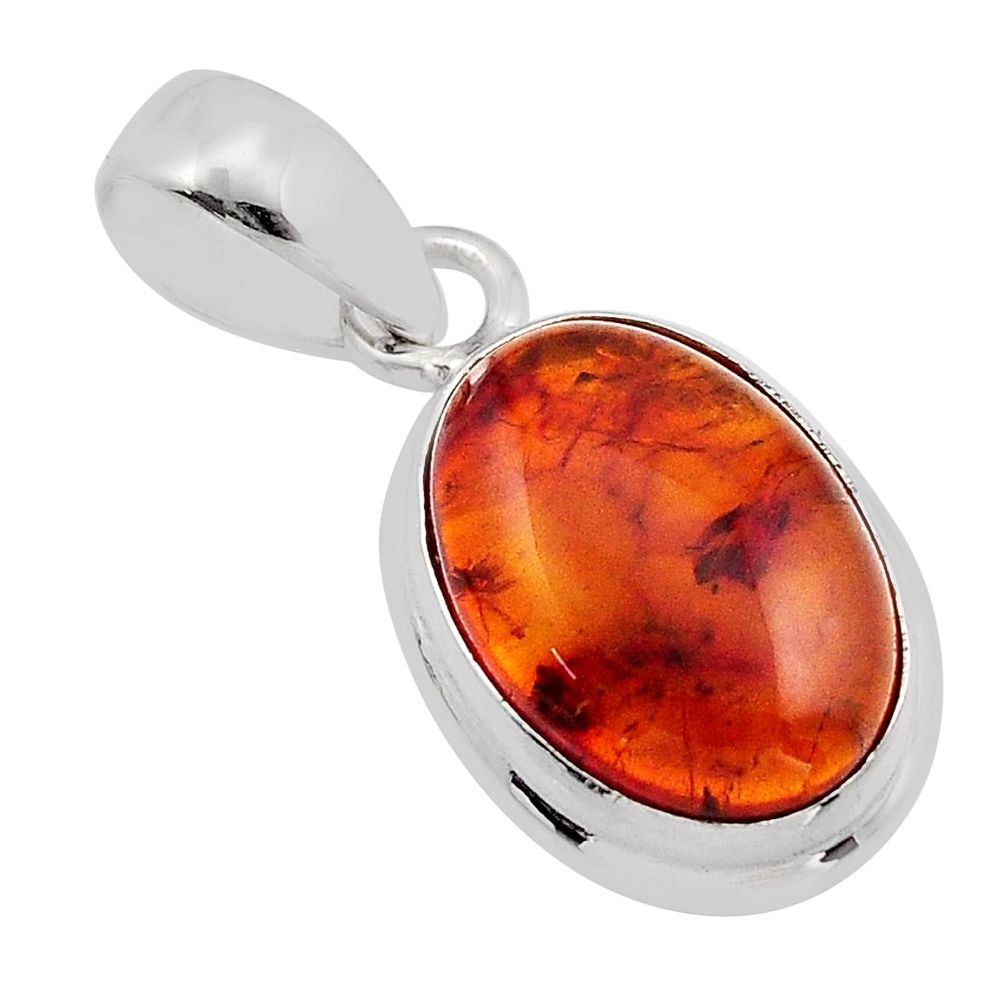 3.39cts natural orange baltic amber (poland) 925 sterling silver pendant y92493
