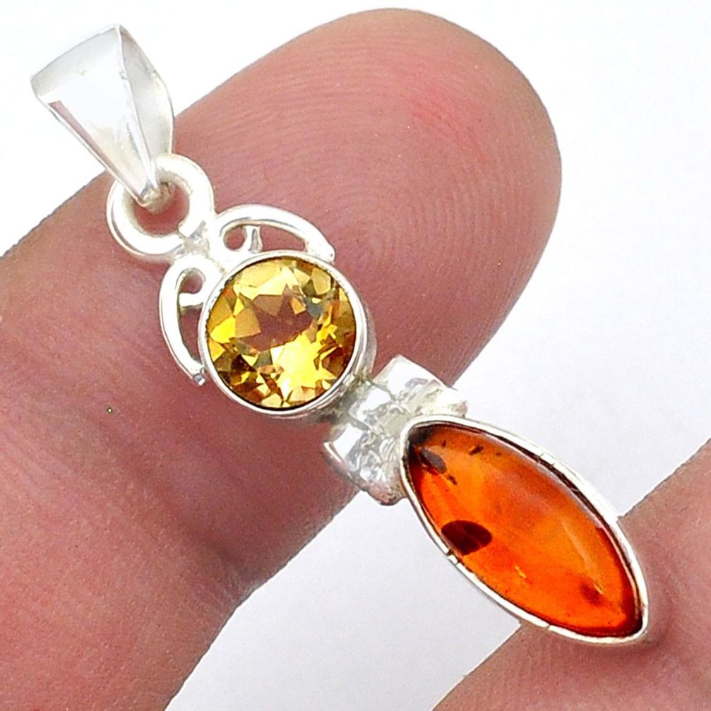 4.57cts natural orange baltic amber (poland) citrine 925 silver pendant u61529