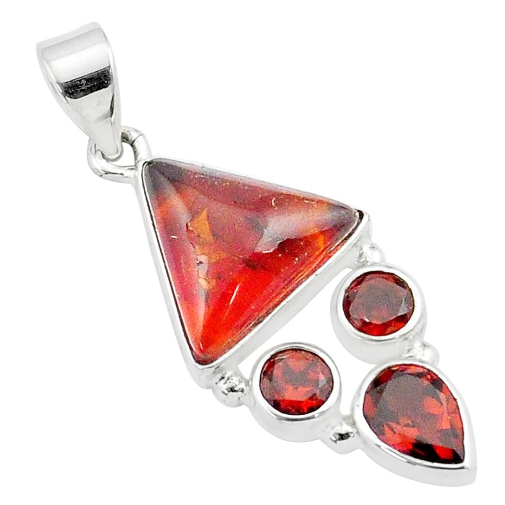 6.75cts natural orange baltic amber (poland) garnet 925 silver pendant u17094