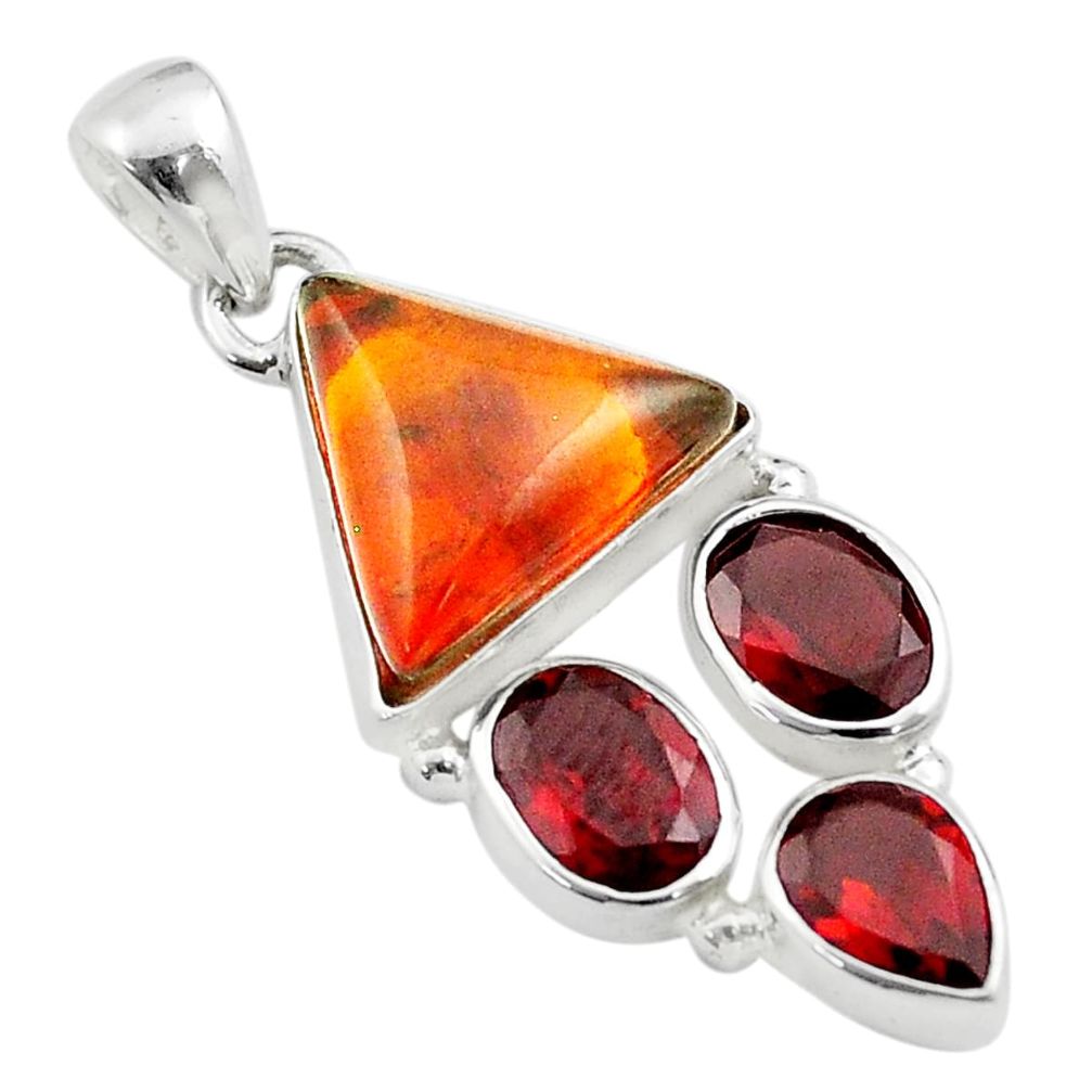 8.57cts natural orange baltic amber (poland) garnet 925 silver pendant u24645