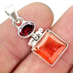 6.35cts natural orange baltic amber (poland) garnet 925 silver pendant u42531