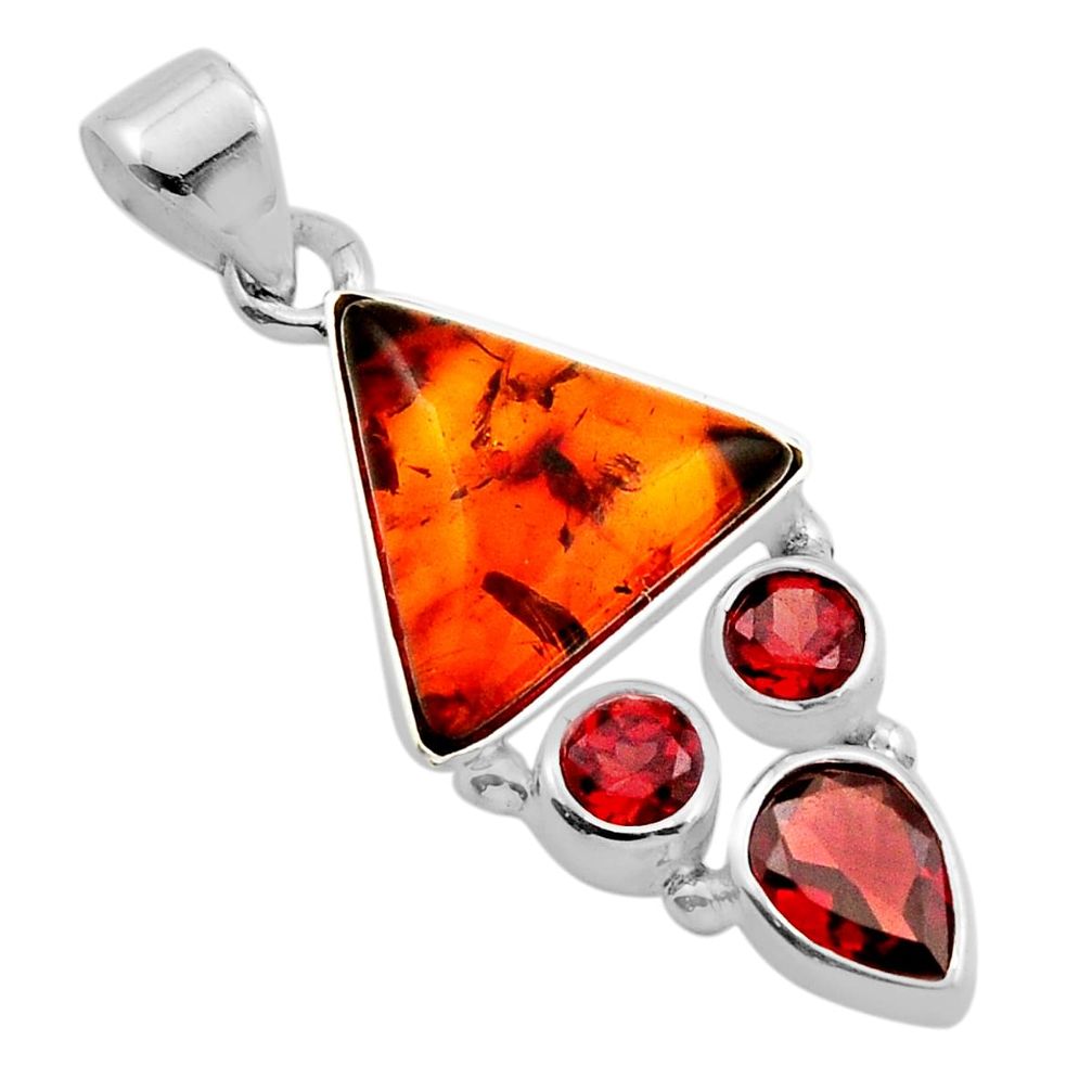 4.94cts natural orange baltic amber (poland) garnet 925 silver pendant y87430