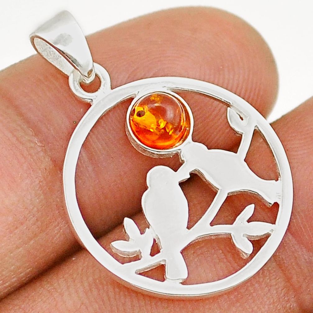 0.50cts natural orange baltic amber (poland) silver love birds pendant c28961