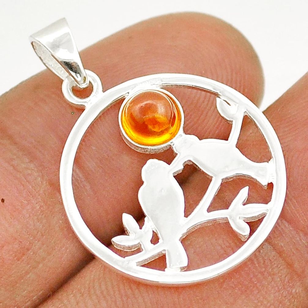 0.45cts natural orange baltic amber (poland) silver love birds pendant c28964