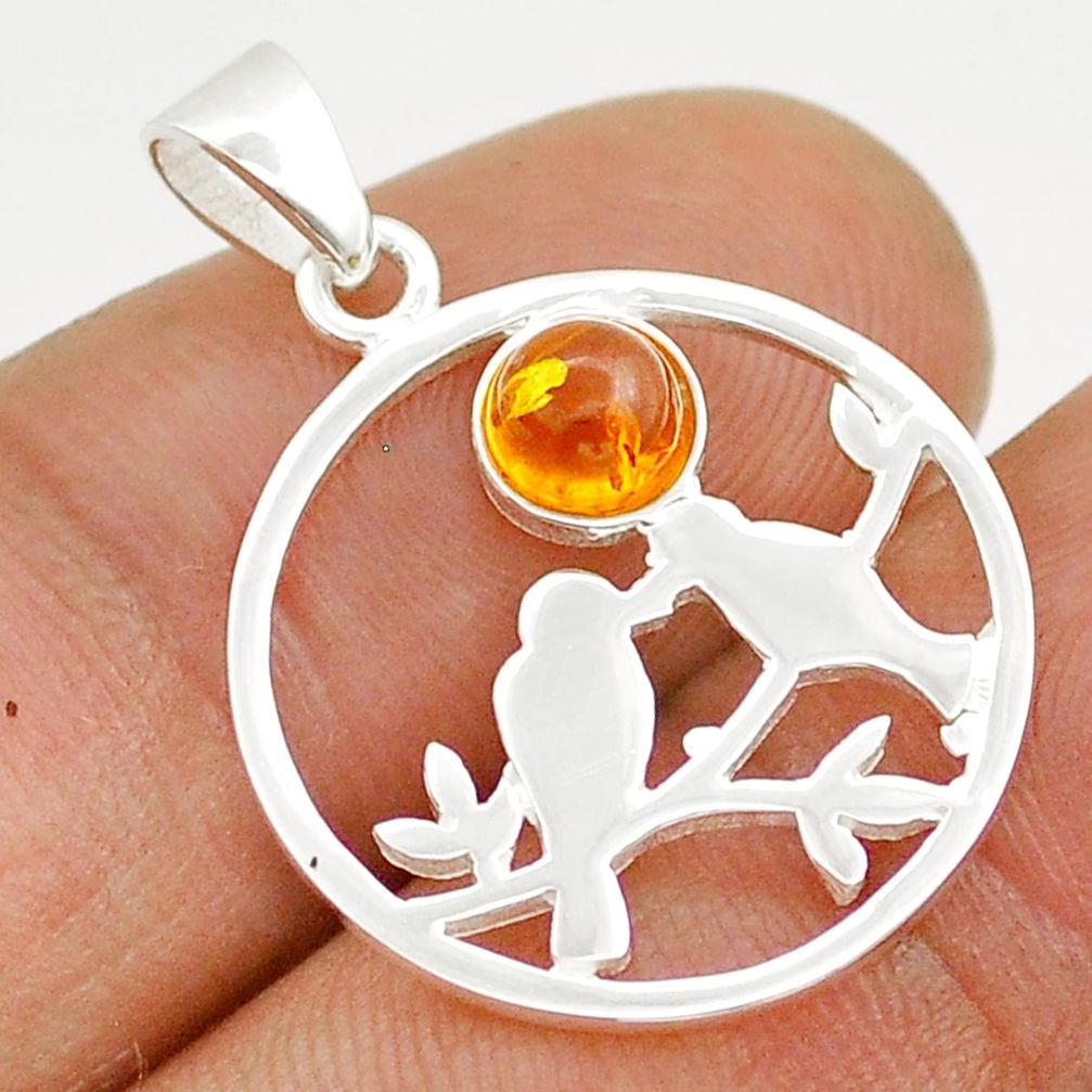 0.48cts natural orange baltic amber (poland) silver love birds pendant c28965