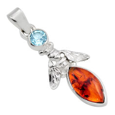5.22cts natural orange baltic amber (poland) topaz 925 silver bee pendant y86362