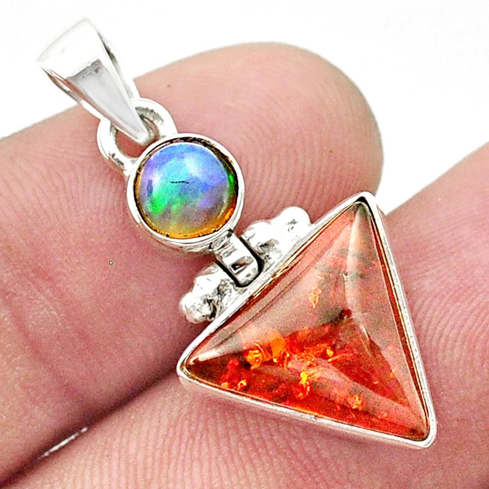 5.56cts natural orange baltic amber ethiopian opal 925 silver pendant u42548