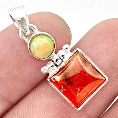 5.56cts natural orange baltic amber ethiopian opal 925 silver pendant u42553