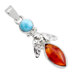 5.79cts natural orange baltic amber marquise larimar silver bee pendant y86377