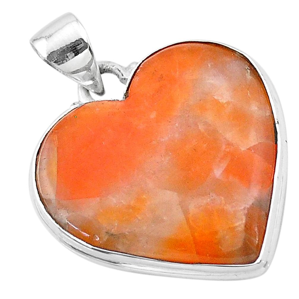 19.72cts natural orange calcite 925 sterling silver pendant jewelry t13233