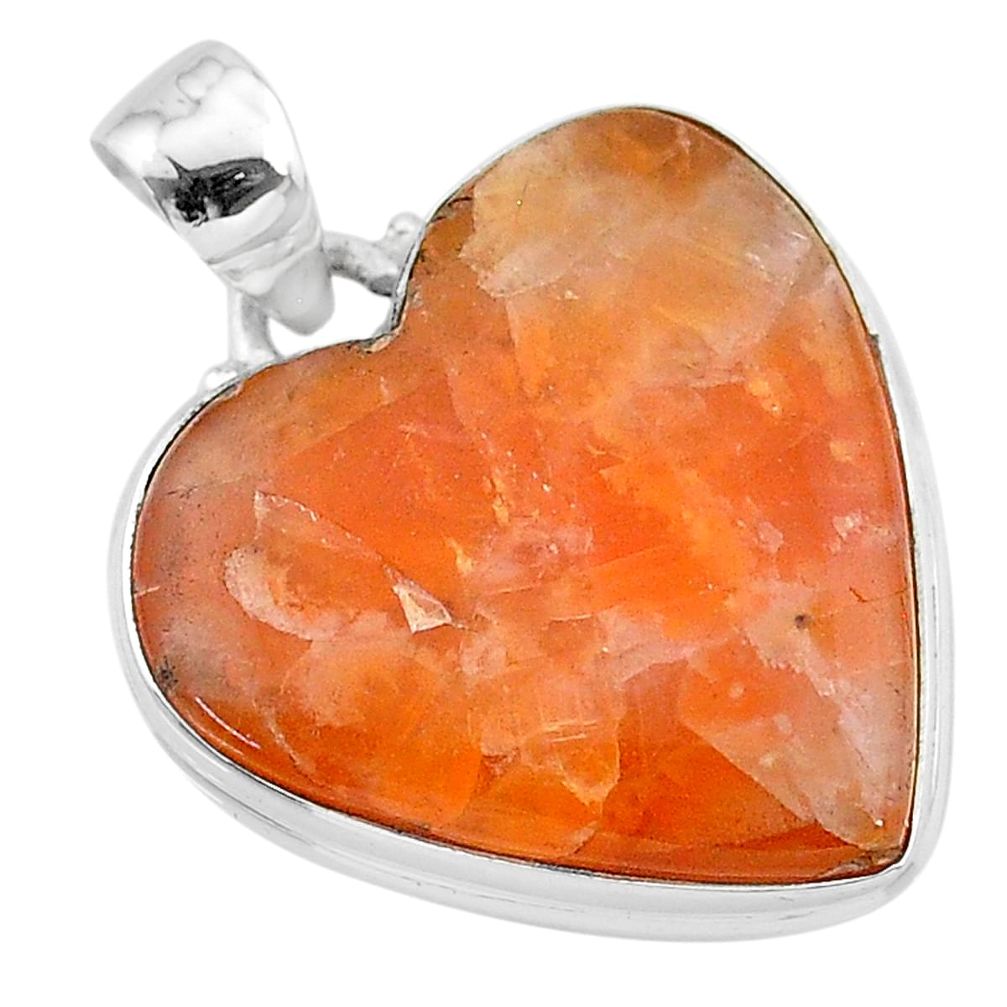 19.72cts natural orange calcite 925 sterling silver pendant jewelry t13238