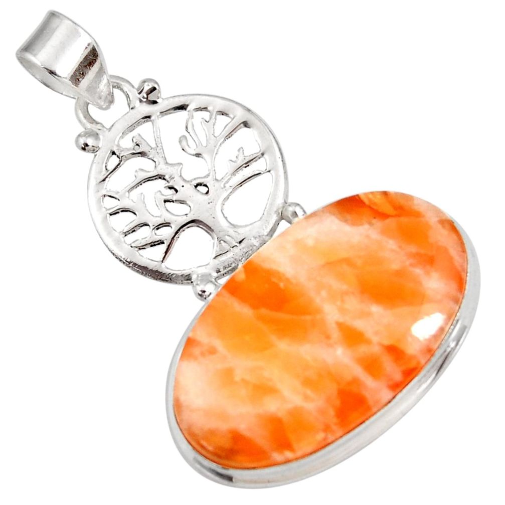 22.59cts natural orange calcite 925 sterling silver tree of life pendant d44166