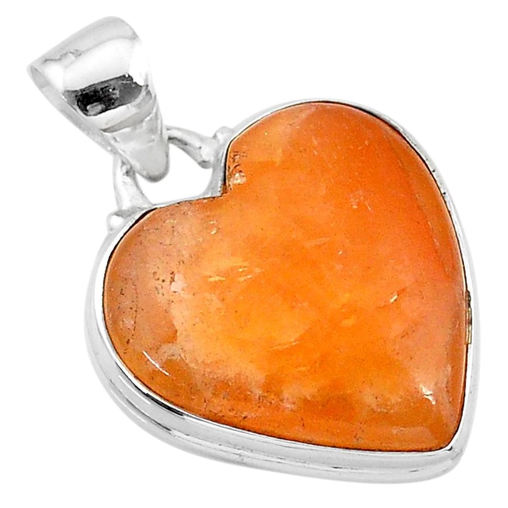 17.22cts natural orange calcite heart 925 sterling silver pendant jewelry t13237