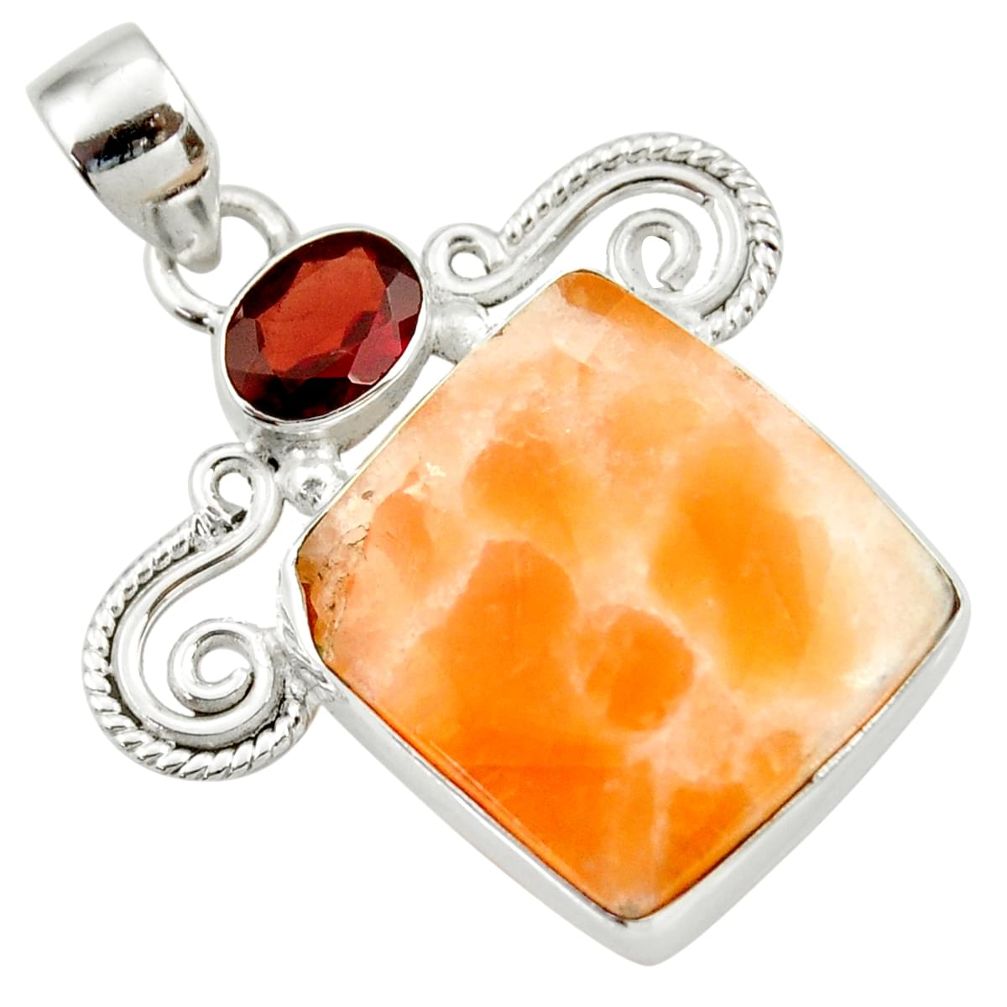  orange calcite red garnet 925 sterling silver pendant d41663