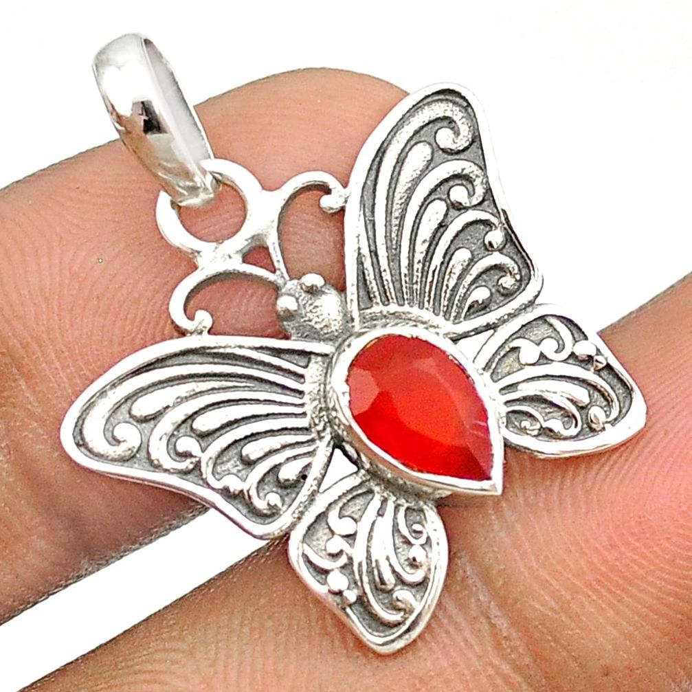 2.15cts natural orange cornelian (carnelian) 925 silver butterfly pendant u24000