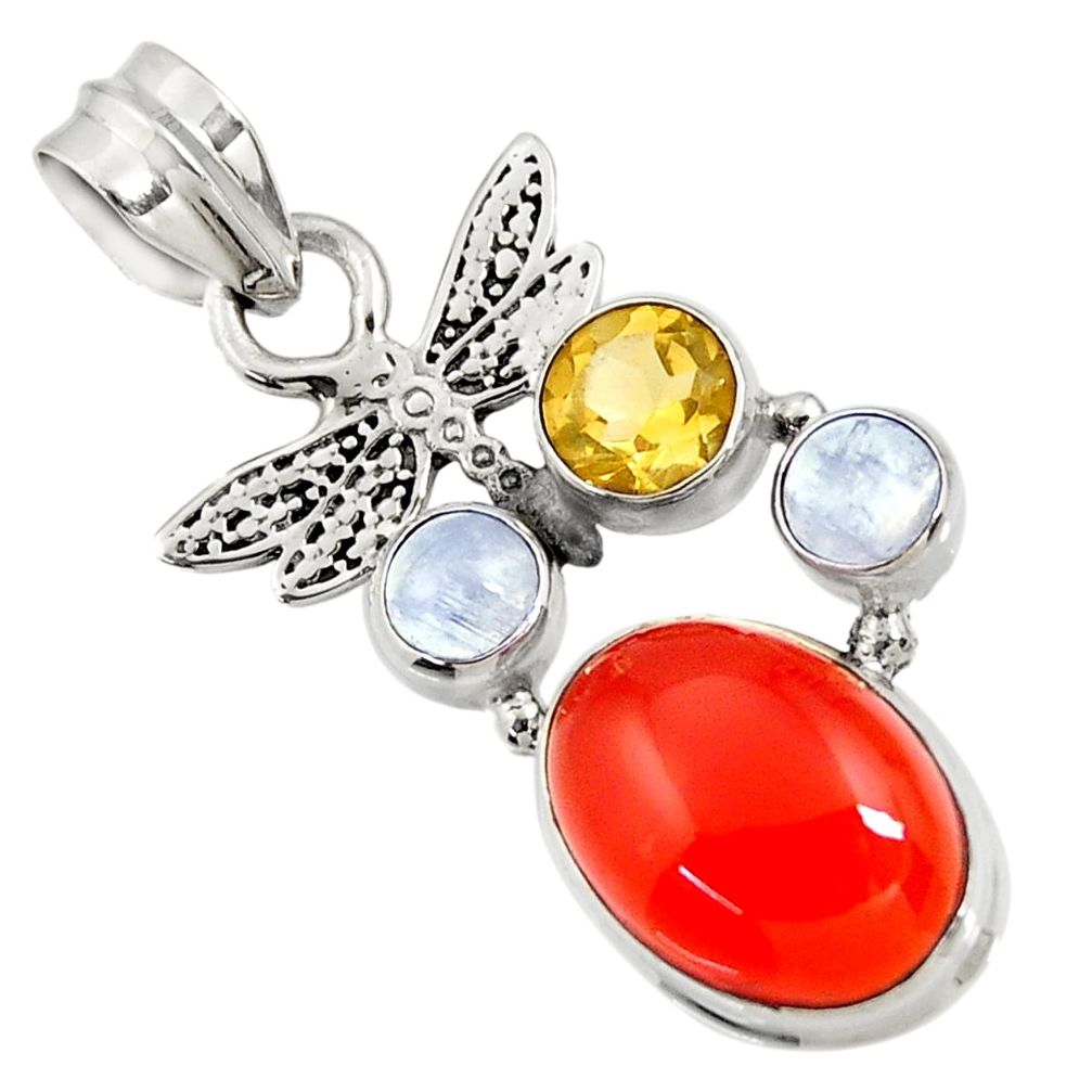 9.72cts natural orange cornelian (carnelian) 925 silver dragonfly pendant d43655