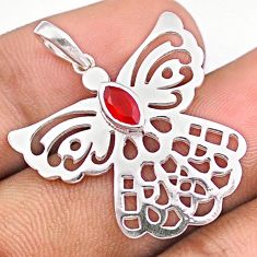 0.39cts natural orange cornelian (carnelian) 925 silver dragonfly pendant u17558