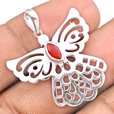 0.39cts natural orange cornelian (carnelian) 925 silver dragonfly pendant u17559