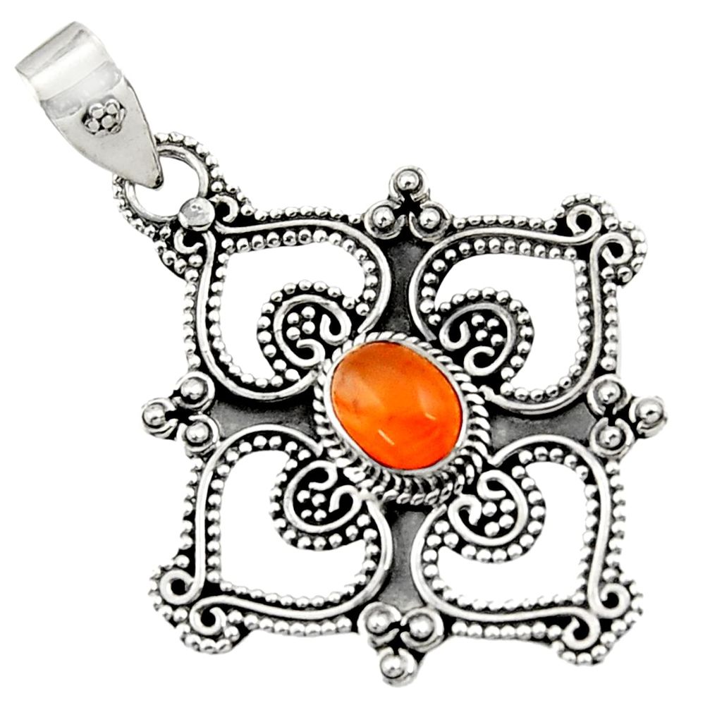 orange cornelian (carnelian) 925 sterling silver pendant d44990