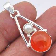 5.31cts natural orange cornelian (carnelian) pearl 925 silver pendant u61807
