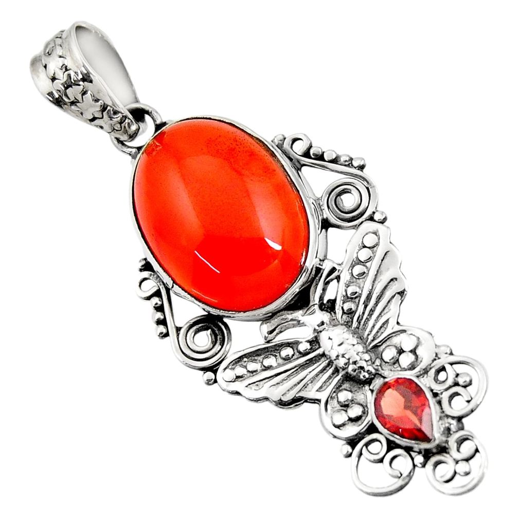 13.71cts natural orange cornelian (carnelian) silver butterfly pendant d43654