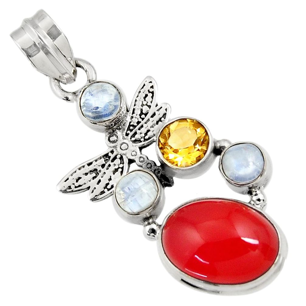 10.33cts natural orange cornelian (carnelian) silver dragonfly pendant d43661