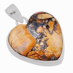20.85cts natural orange malinga jasper heart 925 sterling silver pendant n37693