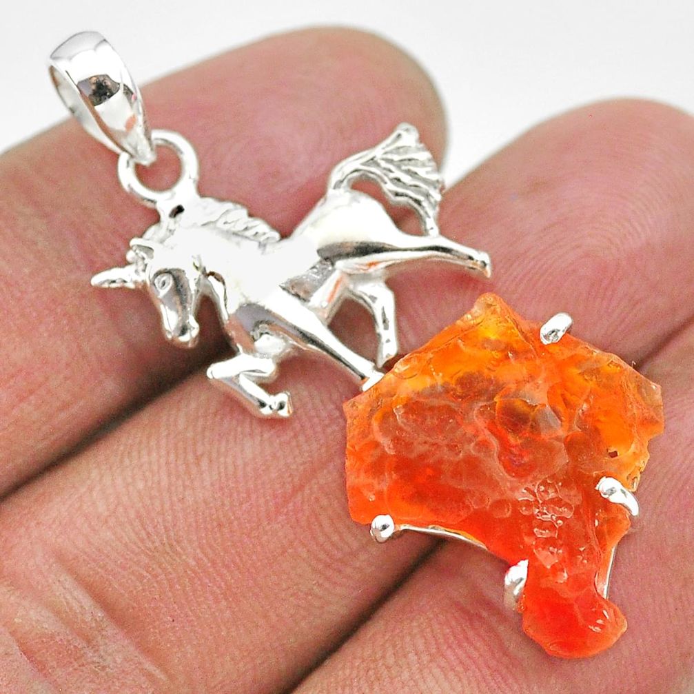 7.36cts natural orange mexican fire opal 925 silver horse pendant r91482