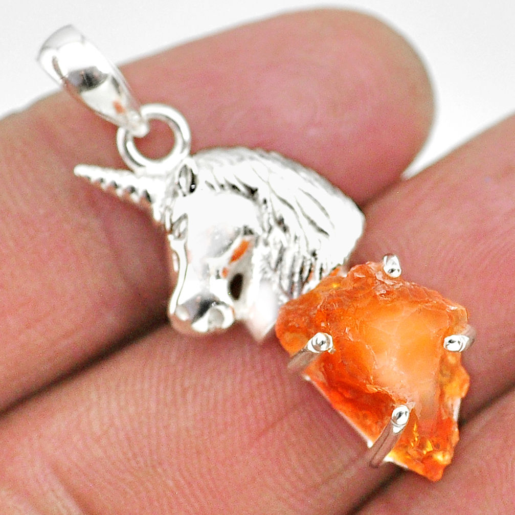 5.84cts natural orange mexican fire opal 925 silver horse pendant r91483