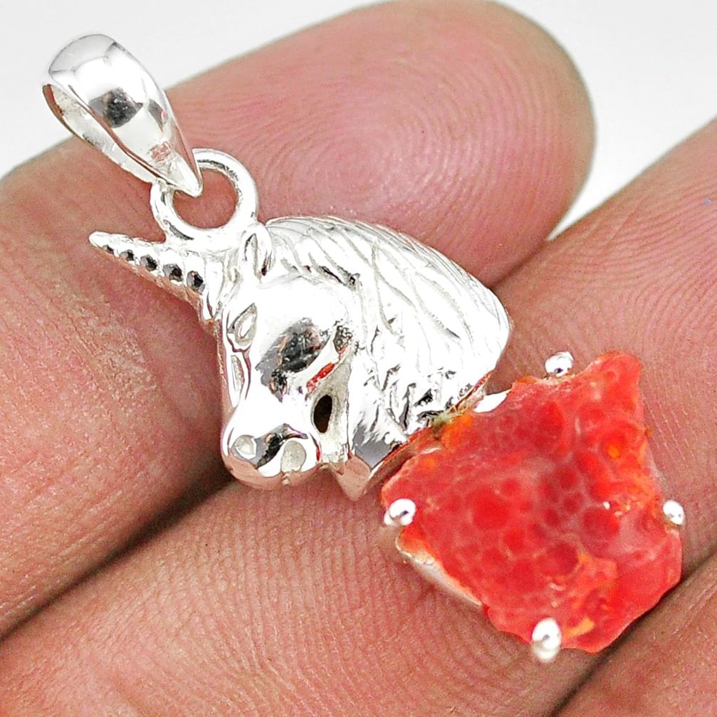 5.32cts natural orange mexican fire opal 925 silver horse pendant r91485