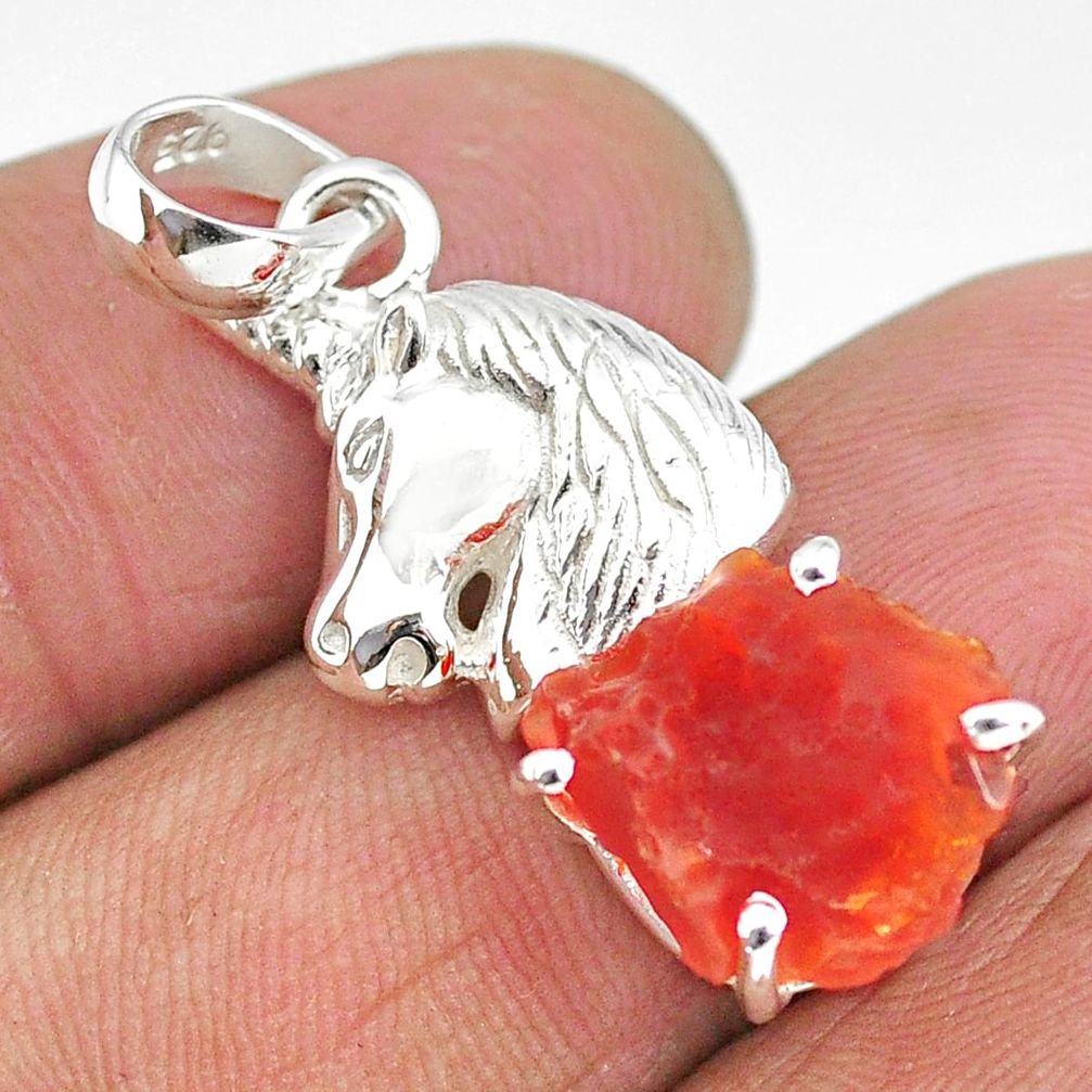 5.58cts natural orange mexican fire opal 925 silver horse pendant r91513