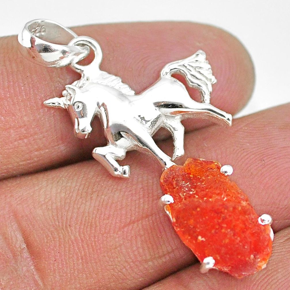 6.07cts natural orange mexican fire opal 925 silver horse pendant r91515