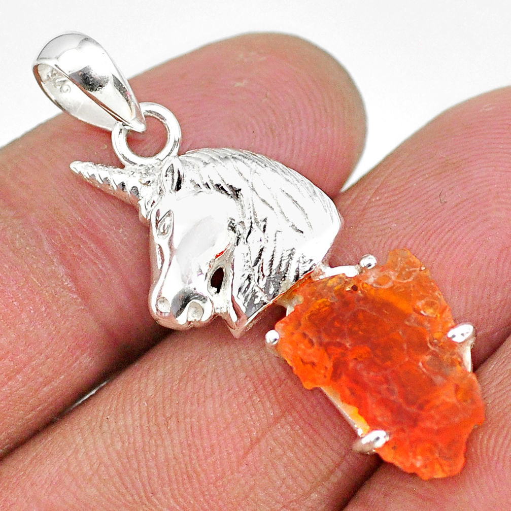 5.50cts natural orange mexican fire opal 925 silver horse pendant r91516