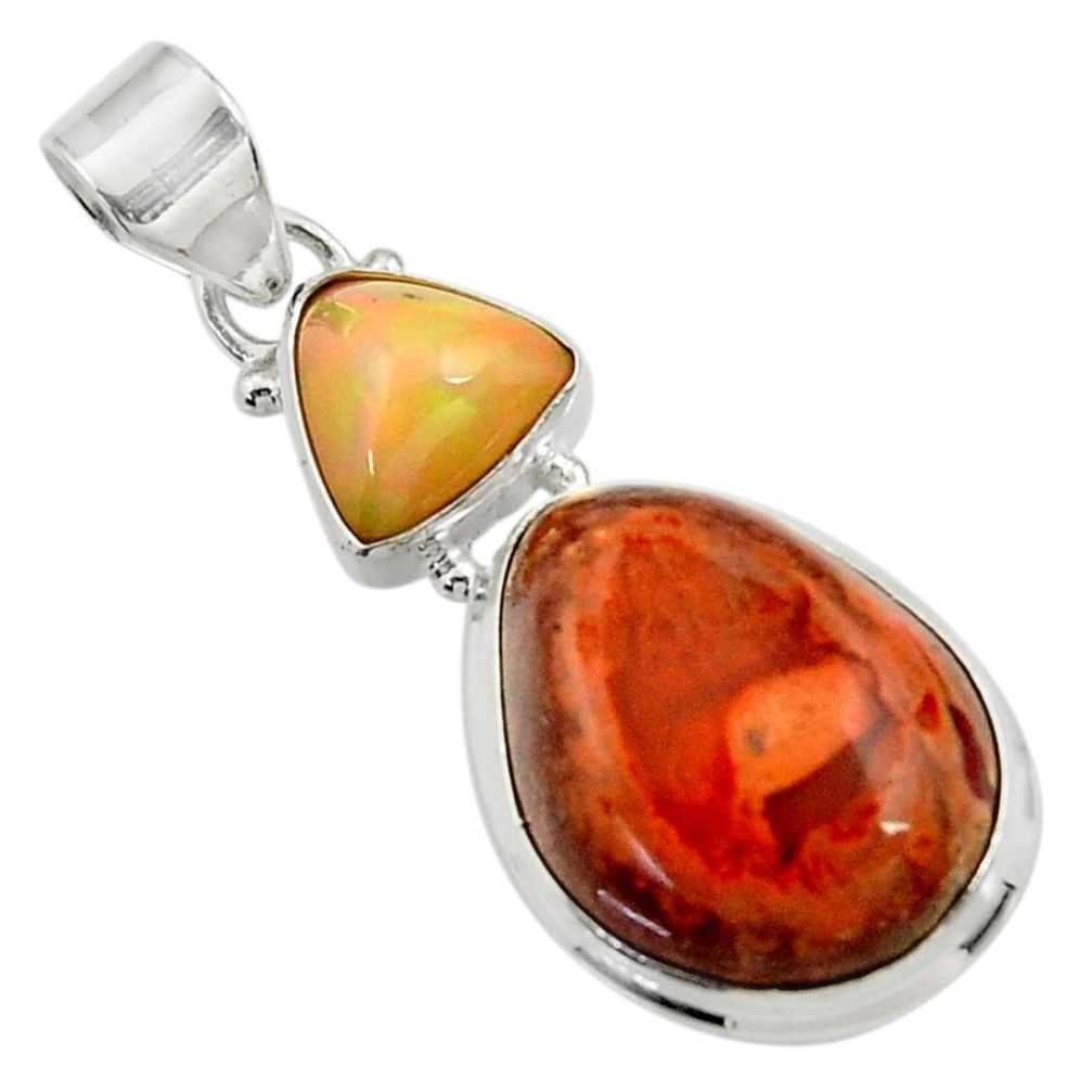 17.18cts natural orange mexican fire opal 925 silver pendant jewelry d43485