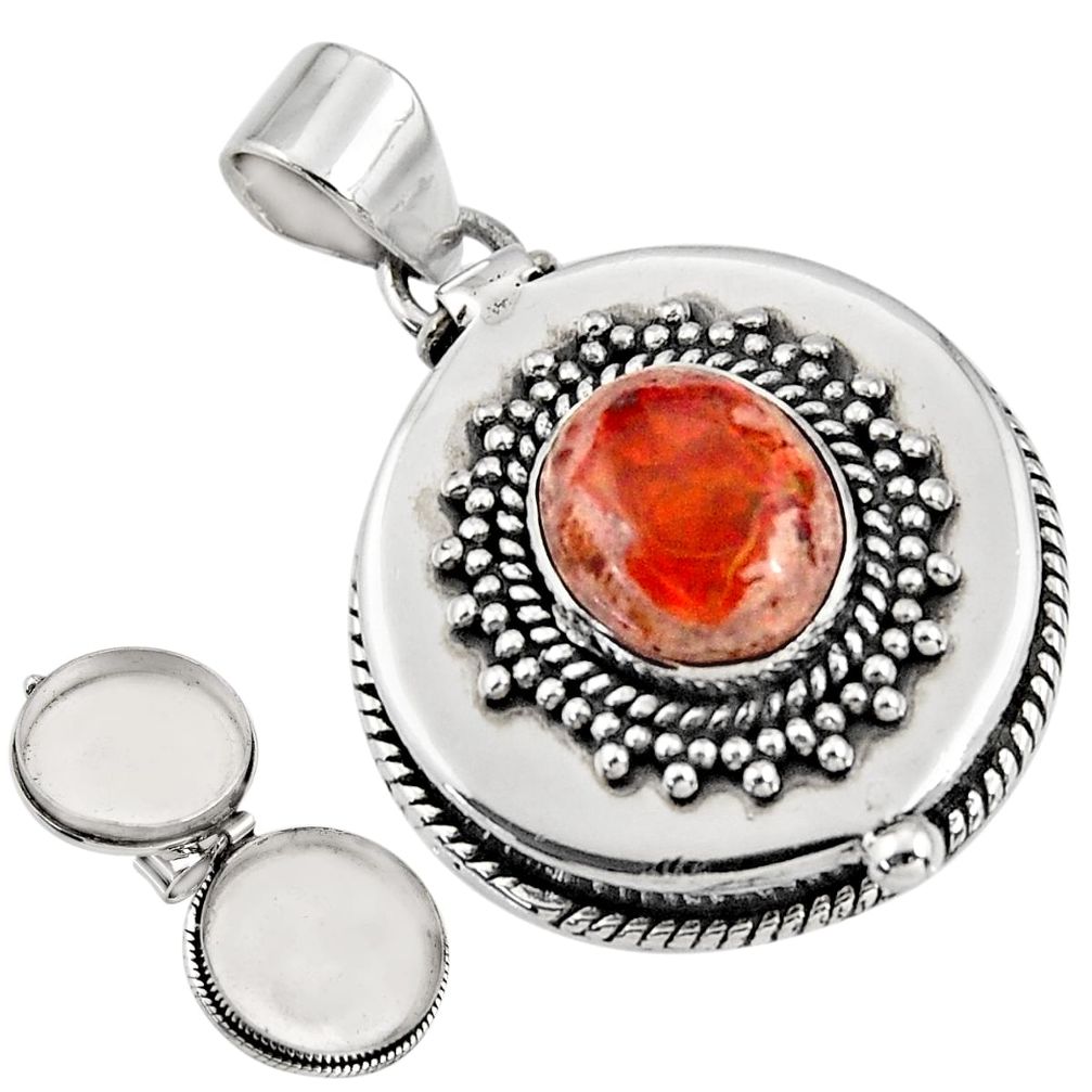 4.74cts natural orange mexican fire opal 925 silver poison box pendant r30627