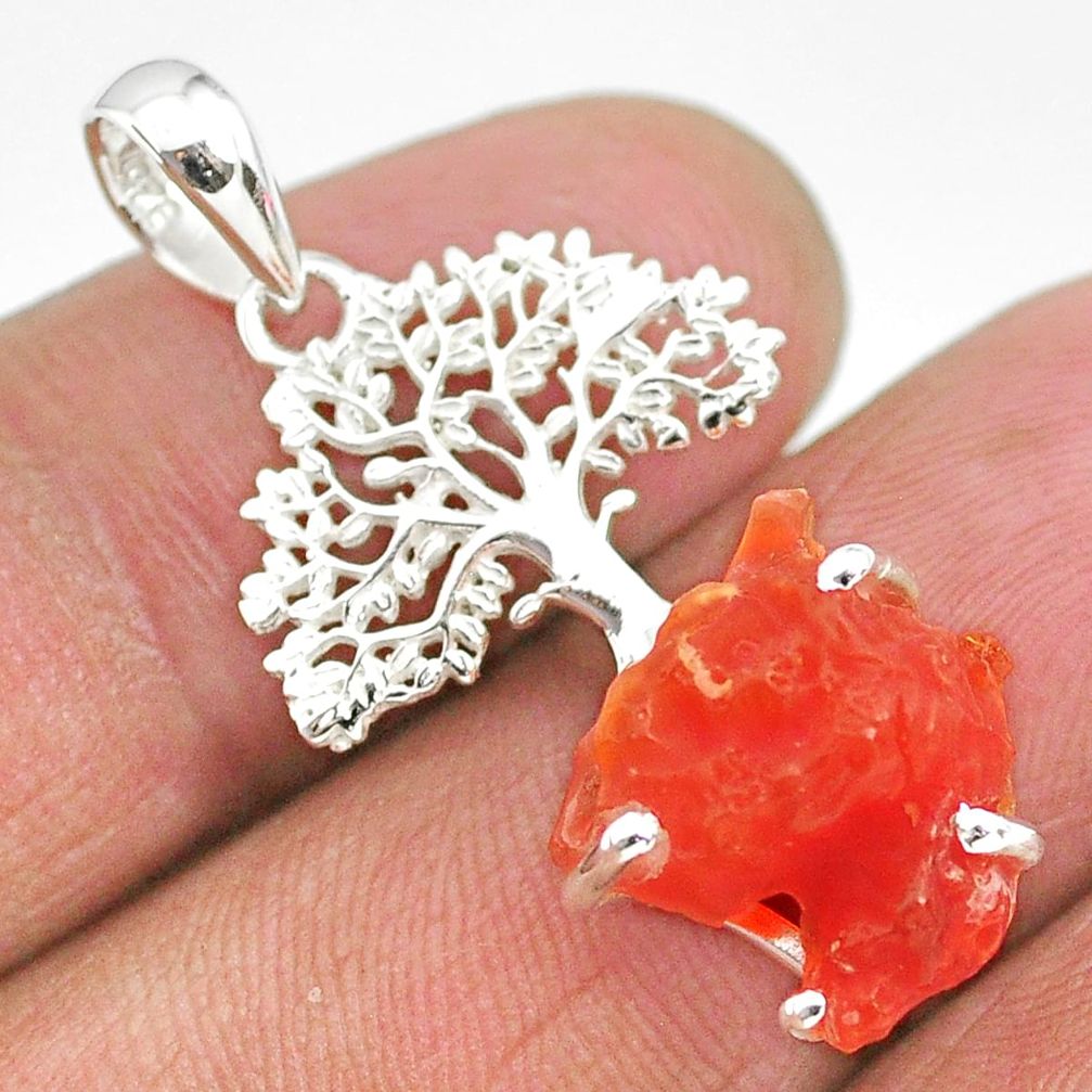 8.69cts natural orange mexican fire opal 925 silver tree of life pendant r91491