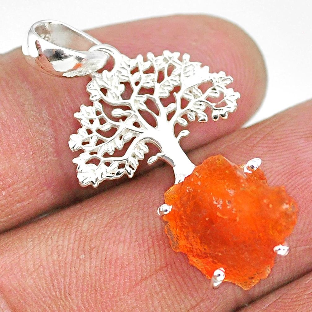 7.63cts natural orange mexican fire opal 925 silver tree of life pendant r91493